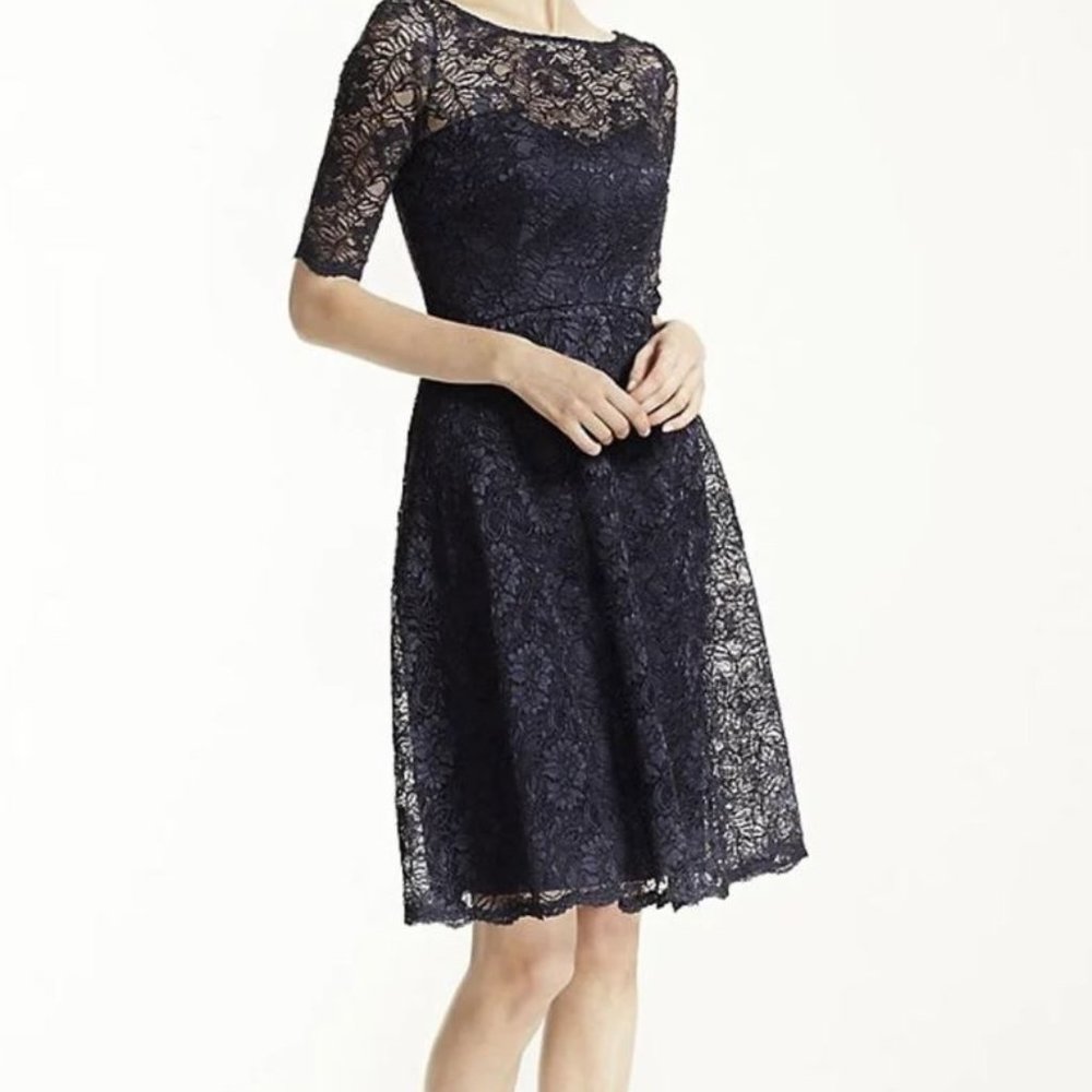 David's Bridal Short Lace Bridesmaid Dress in PLUM/EGGPLANT